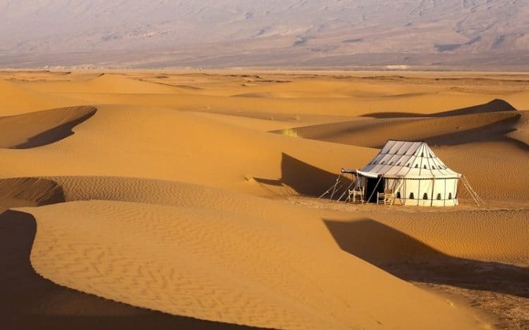 A sparse camp in Morocco's Sahara desert.