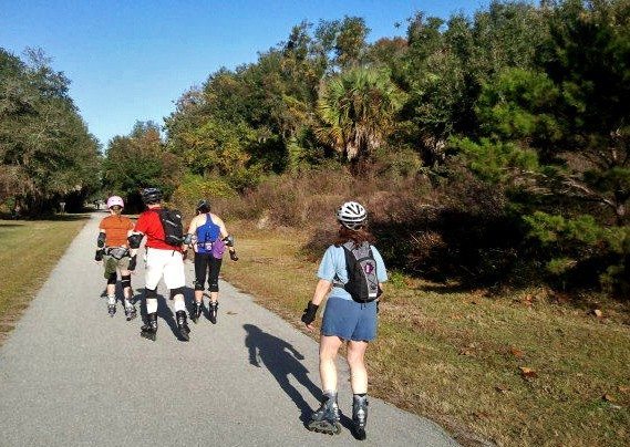 Keeping up with the pack during an inline skating tour in Florida.