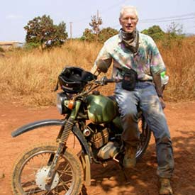 Rider with his Russian Minsk motorcycle. 