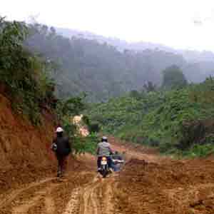 Riding the Ho Chi Minh trail in North Vietnam.