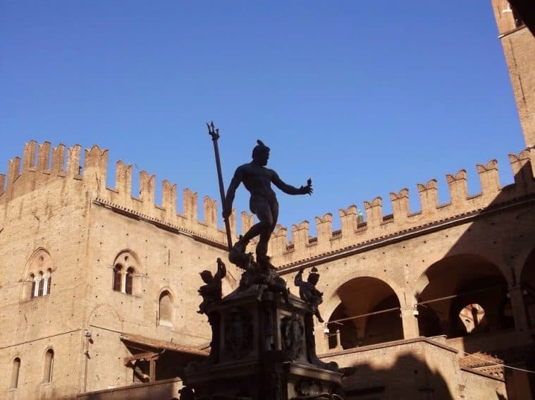 Neptune's statue in the center of Bologna, Italy. Max Hartshorne photo.