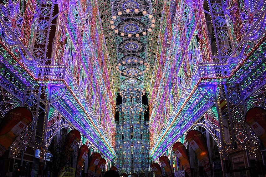 Valencia Fallas Festival lights at night