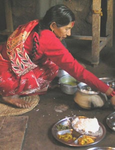 Serving dinner in Nepal