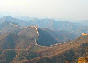 The Great Wall of China at Simatai snakes off into the distance.