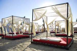 Beds on the beach at Desire Los Cabos.