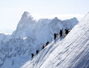 Climbing down to the slopes on Mt. Blanc