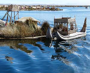 A reed boat in Urcos on Lake Titicaca - photos by David Rich