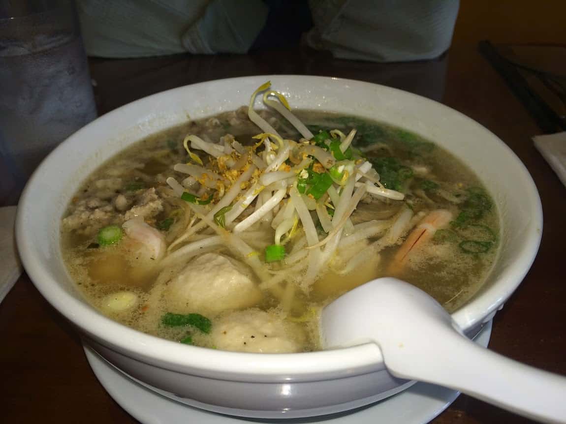 A steaming bowl of pho, noodle soup, at Miss Saigon, downtown Amherst.
