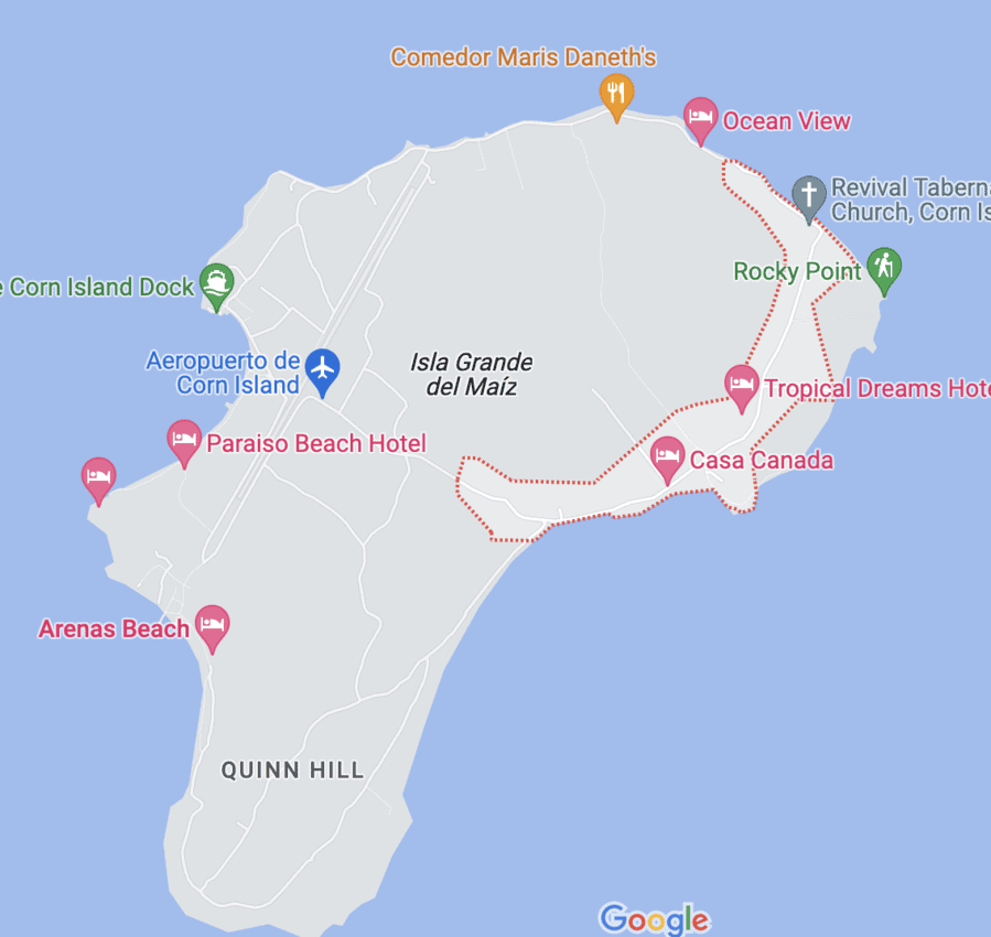 Map of Little Corn Island Nicaragua