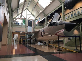A jet airplane inside the Discovery Center.