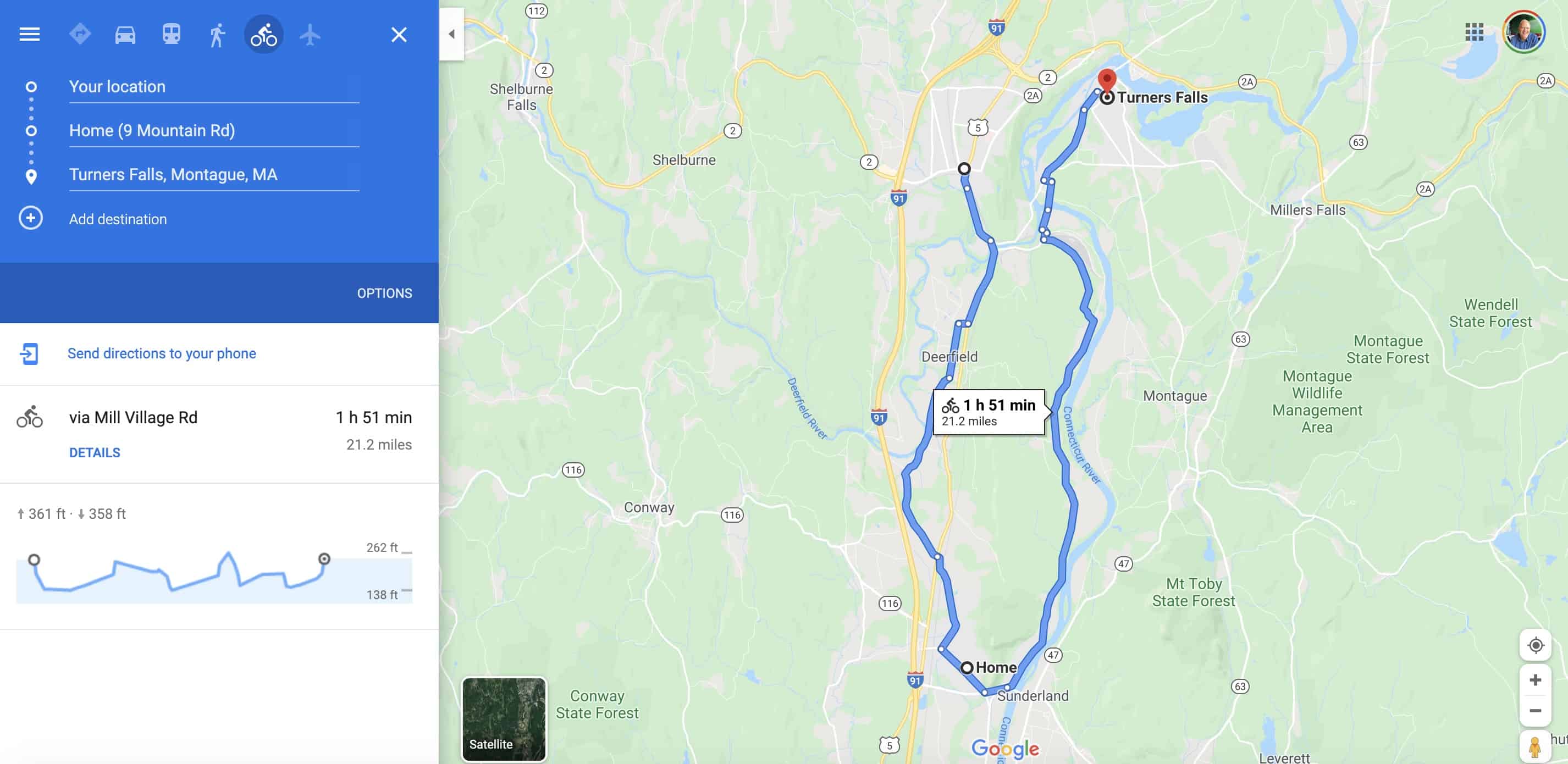 You can search for a bicycle trail on Google Maps