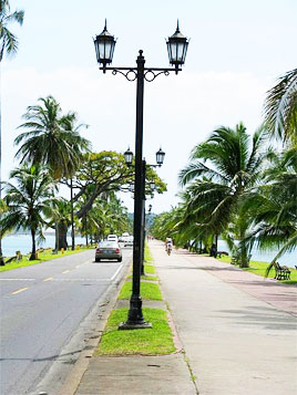 Amador Causeway with its palm-lined biking/walking path in Panama City, Panama. Jeanine Barone photos.