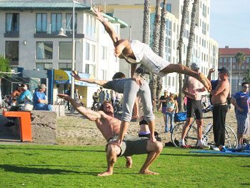Gymnastics on Venice Beach, California.