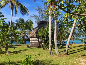 A hut at the Flying Fish Eco-Village on the Island of Matacawalevu in Fiji. Photos by Adam and Jordan Curren.