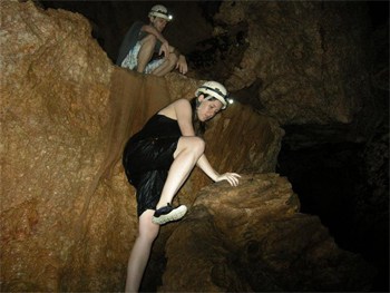 Climbing to the second level at Actun Tunichil Muknal cave