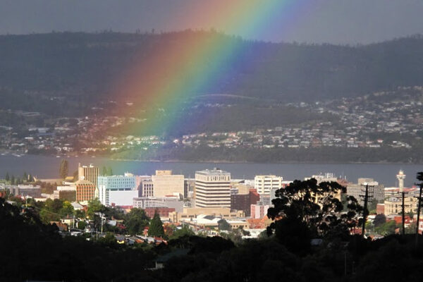Rainbow over Hobart.