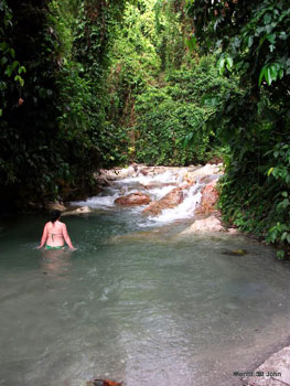 Hot river in a rainforest paradise