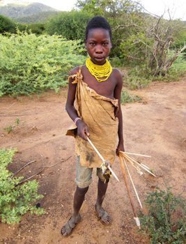 A Hadzabe hunter prepares for the hunt.