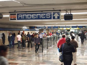 A Mexico city Metro Stop. The Zocolo Metro Station in Mexico City. While you ride there is an endless parade of vendors hawking everything from reading books to cellphone chargers.