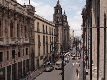 View from the Habita Hotel Downtown, toward the Zocolo, the city's main square.