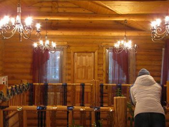 Inside the banya are chandeliers.