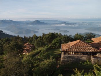 View of Lake Kivu from Virunga Lodge Rwanda. Photo: Mahlatini African Travel.