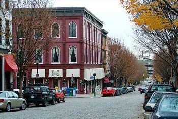 Shockoe Slip historic Richmond, VA, complete with cobblestones.