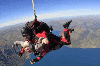 Connie skydiving in New Zealand