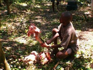 Grilling meats in Kenya and eating them with only the men. photo by Rene Bauer.