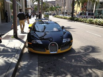 A million dollar Bugatti Veyron on Rodeo Drive.