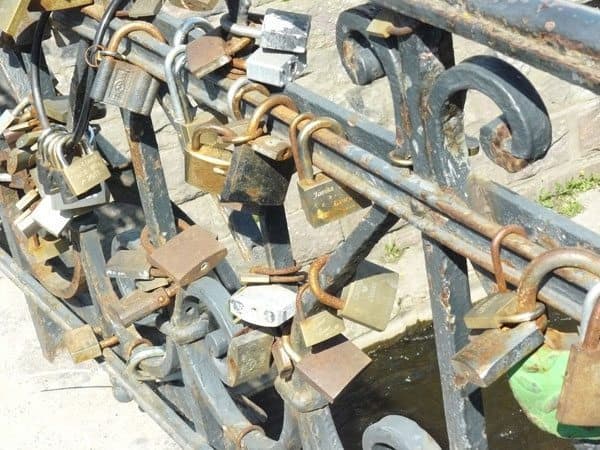 Locks on the bridge over the River Vilna by newlyweds
