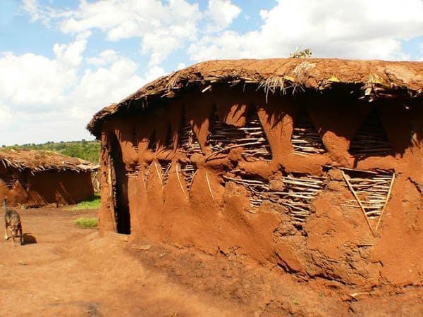 A mud hut in a Maasai village.