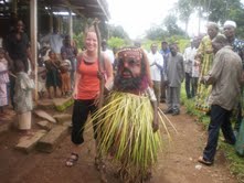 Volunteer Samantha Meysenburg with locals in Ofriktipabi, Cameroon.