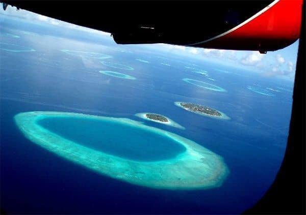 airplane view of the Maldives.