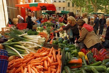 A cornucopia of veggies at Aix’s daily food market in Place Richelme.