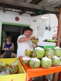 In Puerto Vallarta, Cesar the coconut man keeps people cool with fresh milk. Photos by Cindy Bigras