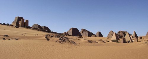 A panorama of the pyramids.
