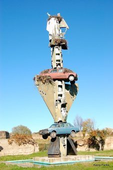 A sculpture of cars in Malpartida Spain tapas