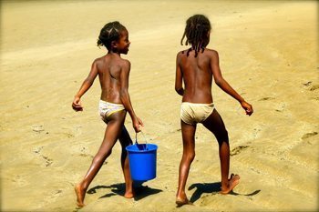 Girls on the beach in Nosy Be, Madagascar.