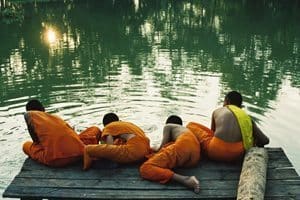 Young monks by the river. Bill Reyland photo.
