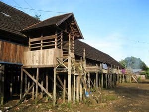 The Dayak longhouse in Borneo.