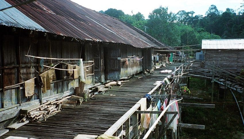 A traditional Borneo longhouse.