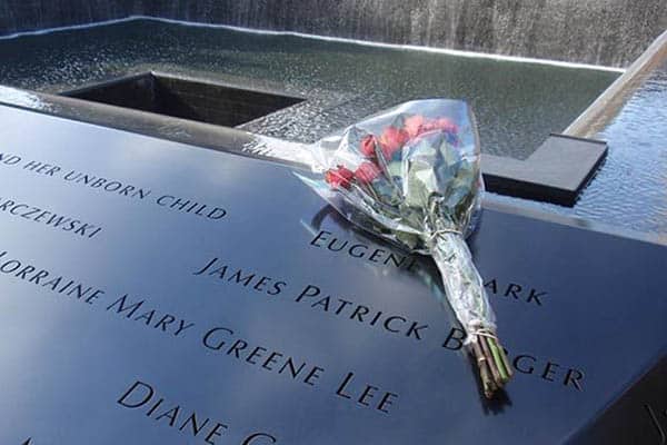 A flower tribute left at the Memorial.