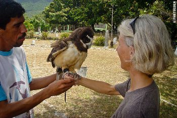 Jose Percillio holds one of his birds of prey at the falcon park in Northeast Brazil. photos by Coen Wubbels.