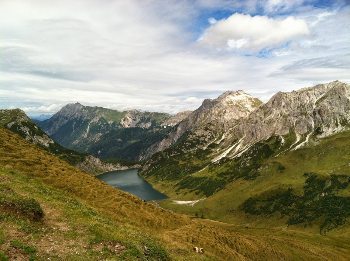 Descending to Tapppenkarsee hut in the Austrian Alps.