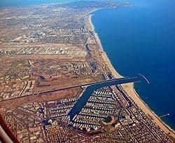 An aerial view of Marina del Rey, south of Los Angeles and close to LAX.