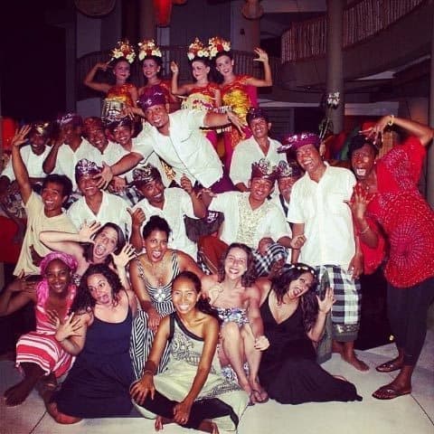 Bare Feet tour group with the dancers of Bali. Mickela Mallozzi photo.