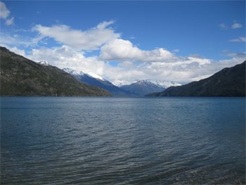 The lake and the dramatic scenery of Patagonia.
