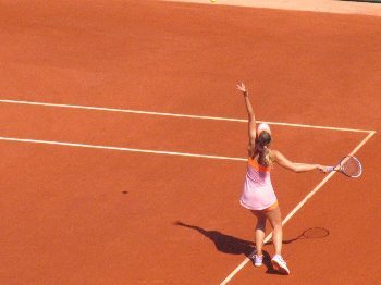 Maria Sharapova serves at the 2014 French Open in Paris.