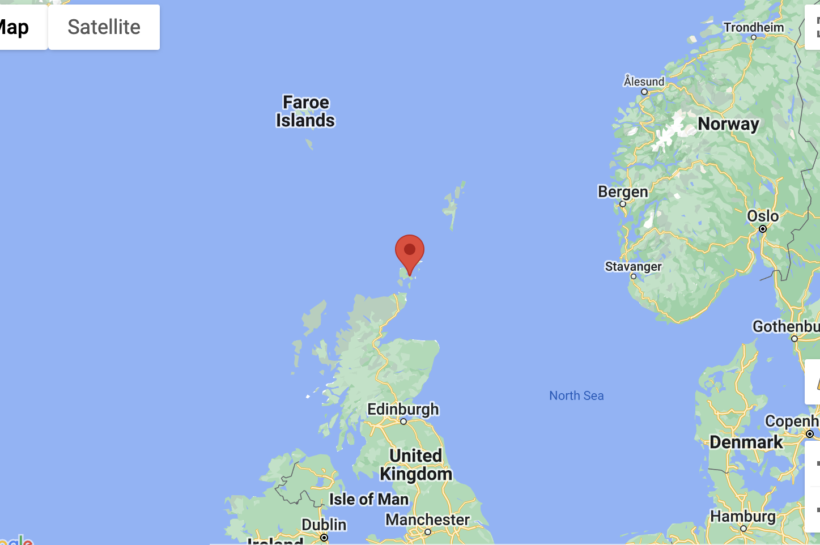 Map showing the location of Fair Isle in relation to Orkney and